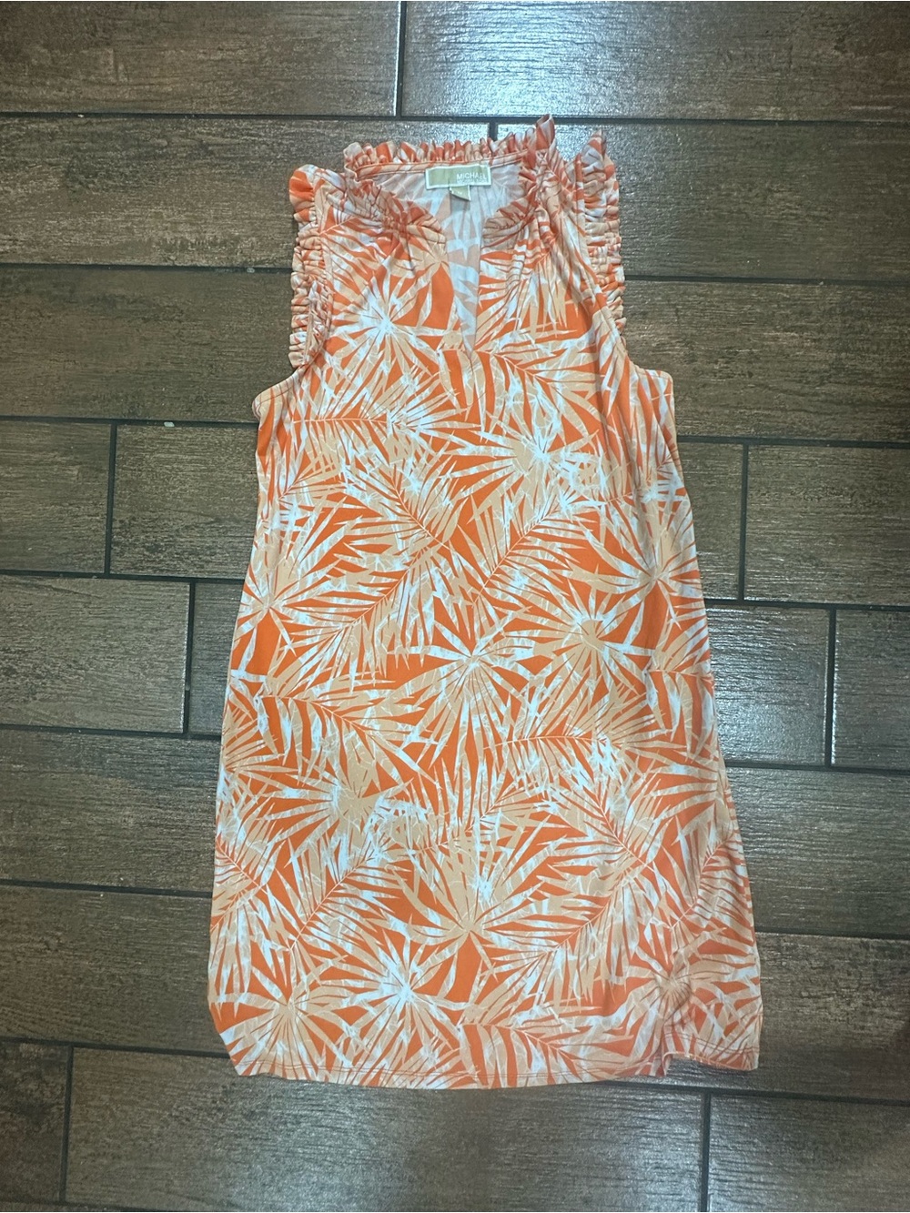 Michael Kors Orange and White Palm-Print Sleeveless Shift Dress